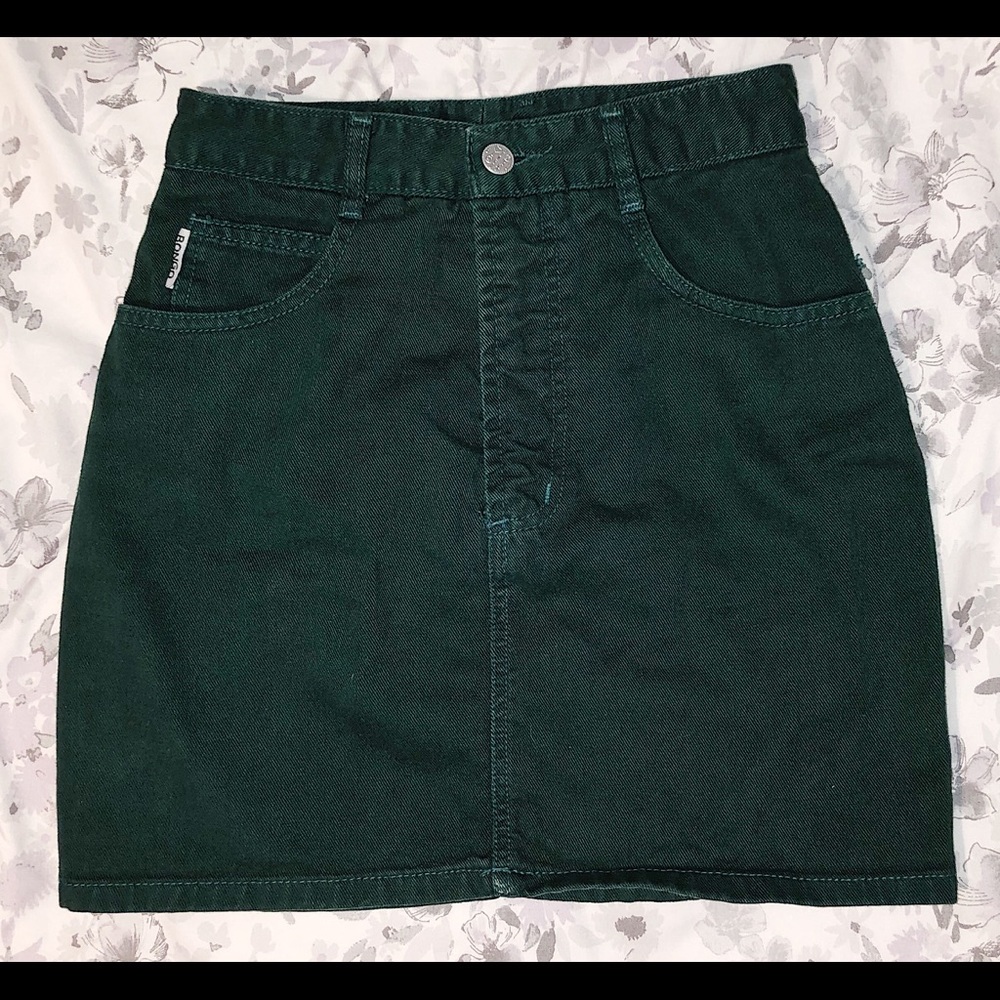 Dark green denim mini skirt